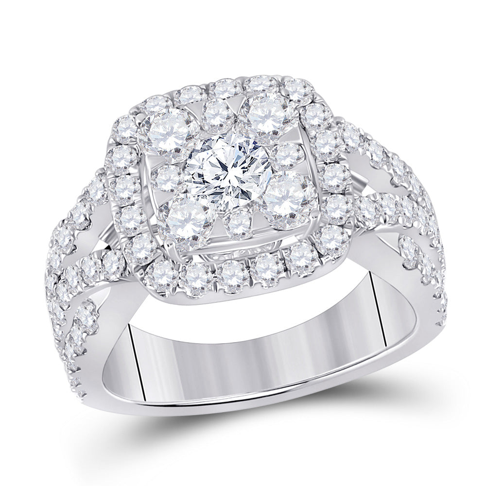 14kt White Gold Round Diamond Cluster Bridal Wedding Engagement Ring 3 Cttw