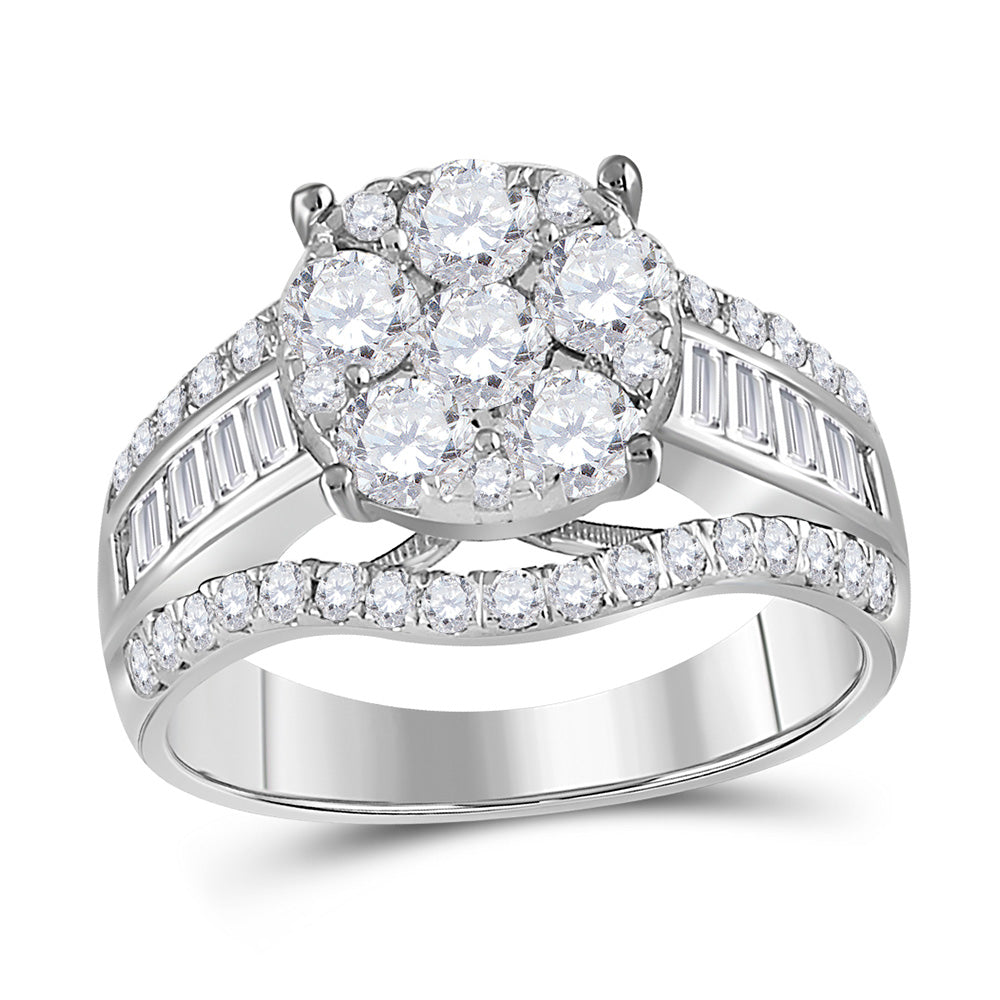 14kt White Gold Round Diamond Cluster Bridal Wedding Engagement Ring 1-7/8 Cttw