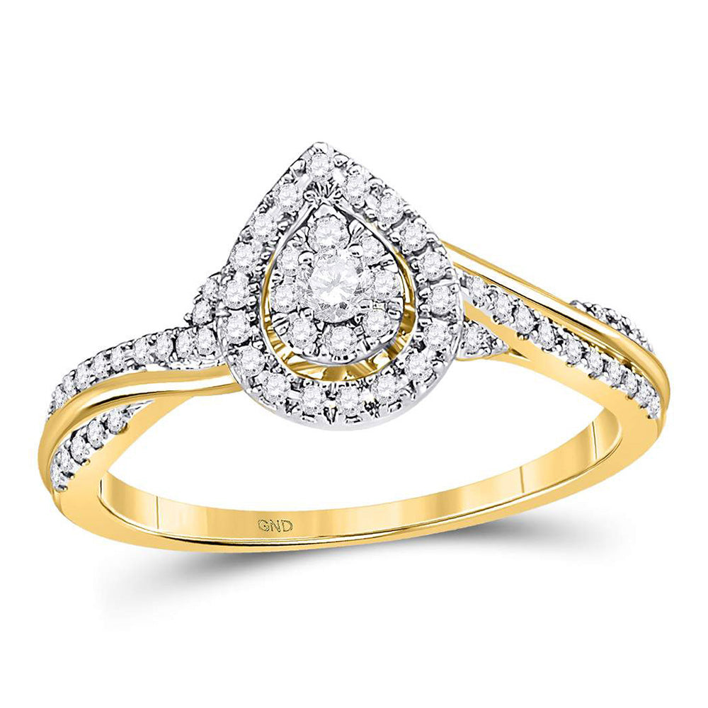 14kt Yellow Gold Round Diamond Teardrop Cluster Bridal Wedding Engagement Ring 1/4 Cttw