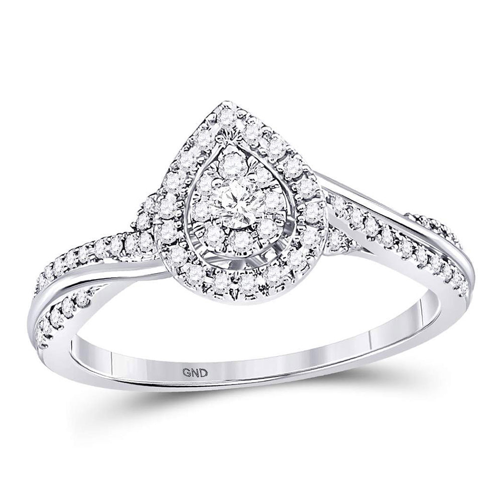 14kt White Gold Round Diamond Teardrop Cluster Bridal Wedding Engagement Ring 1/4 Cttw