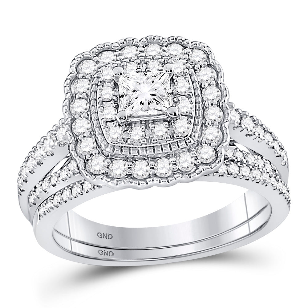 14kt White Gold Princess Diamond Bridal Wedding Ring Band Set 1 Cttw