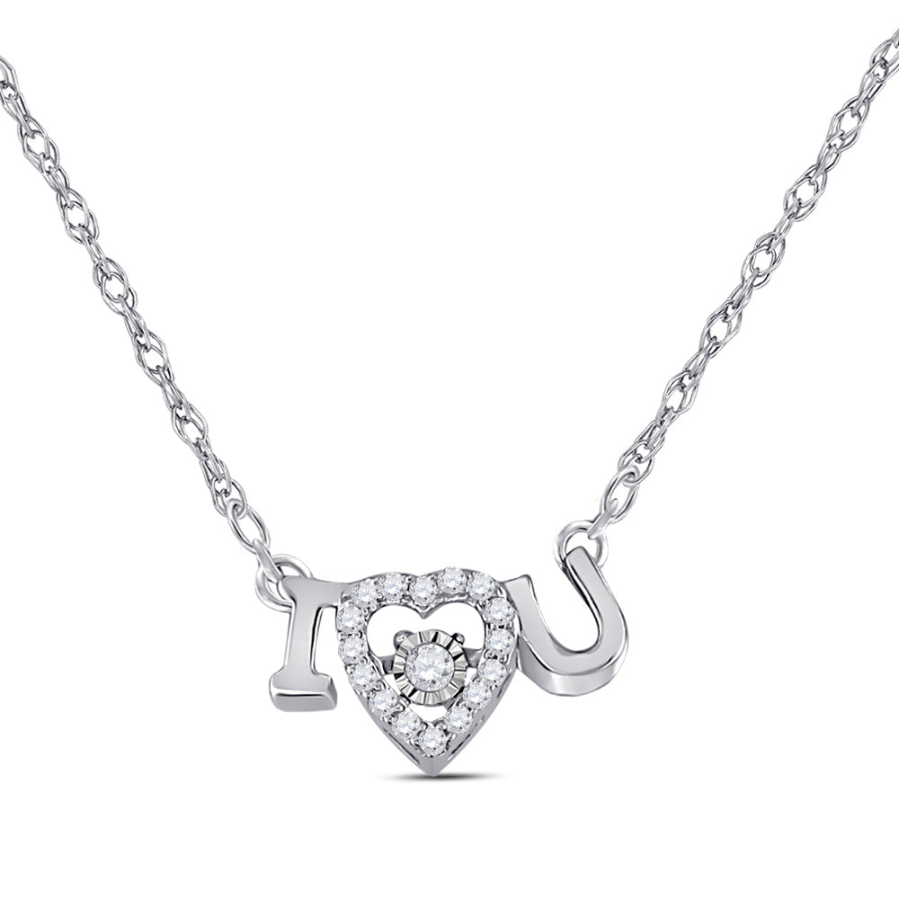 14kt Yellow Gold Womens Round Diamond I Love You Heart Necklace 1/10 Cttw