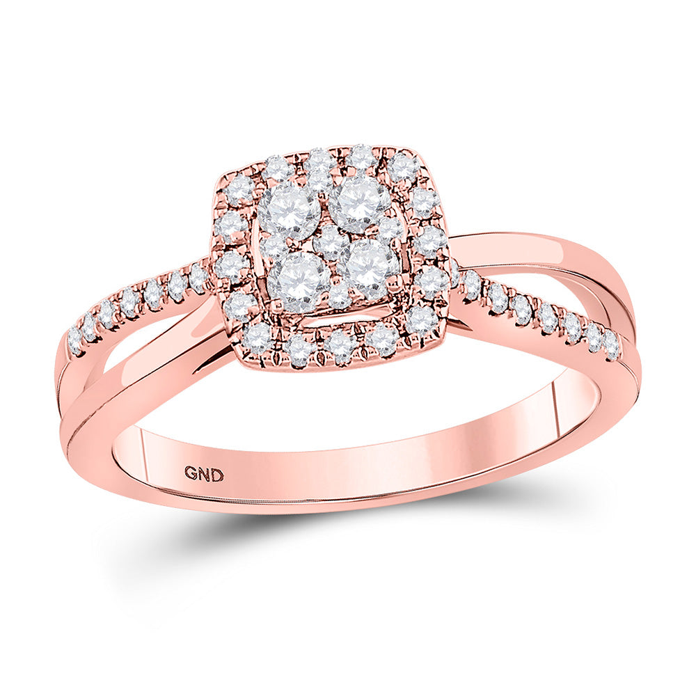 14kt Rose Gold Round Diamond Square Bridal Wedding Engagement Ring 1/2 Cttw