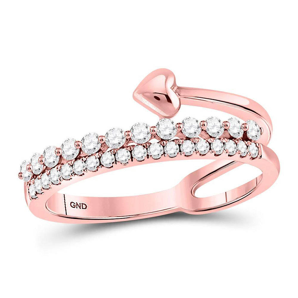 14kt Rose Gold Womens Round Diamond Fashion Heart Ring 3/8 Cttw