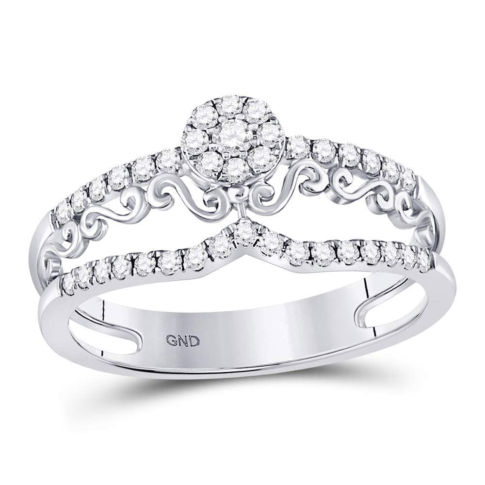 14kt White Gold Womens Round Diamond Scroll Cluster Ring 1/3 Cttw