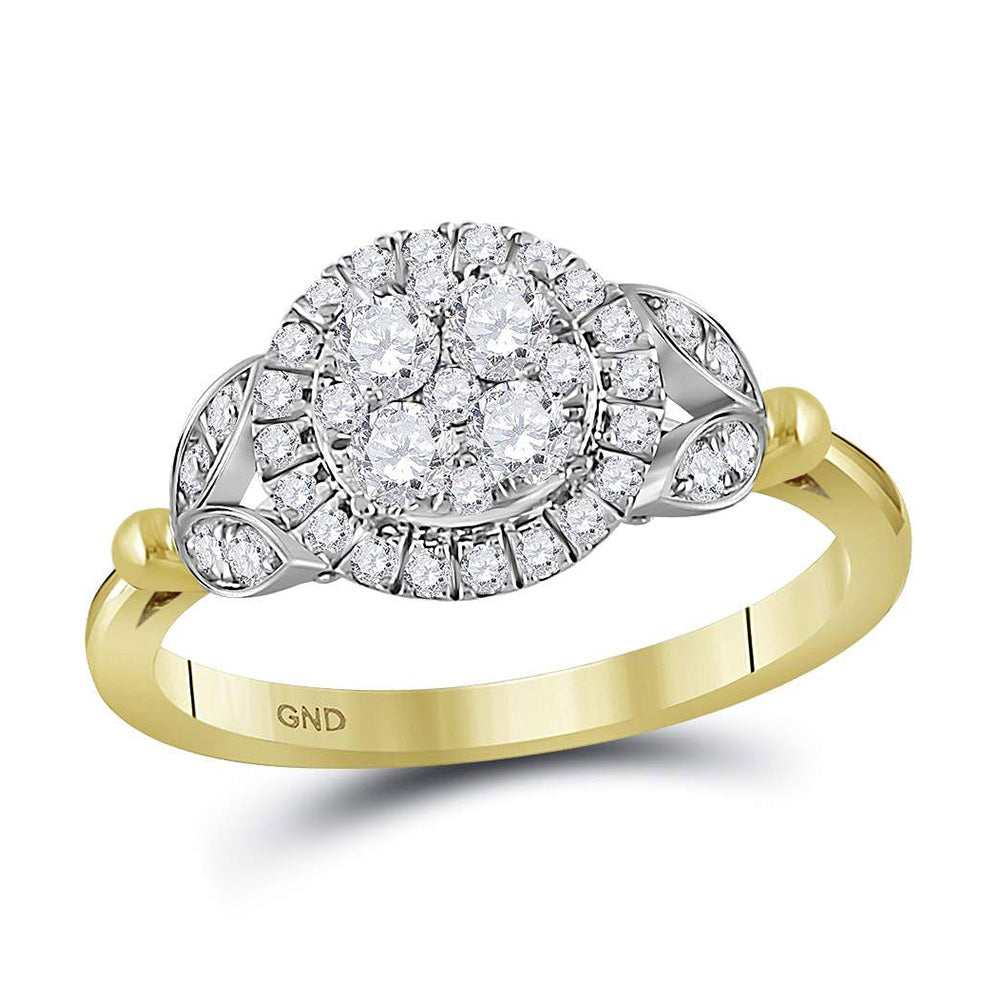 14kt Yellow Gold Round Diamond Cluster Bridal Wedding Engagement Ring 3/4 Cttw