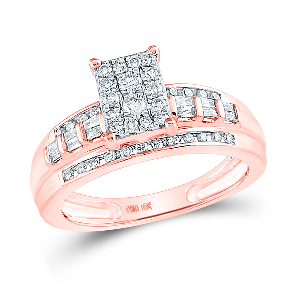 10kt Rose Gold Round Diamond Cluster Bridal Wedding Engagement Ring 1/2 Cttw