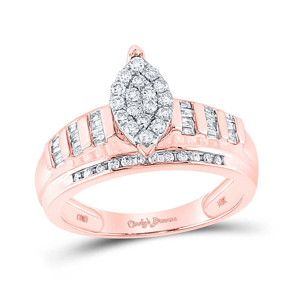 10kt Rose Gold Round Diamond Cluster Bridal Wedding Engagement Ring 1/2 Cttw