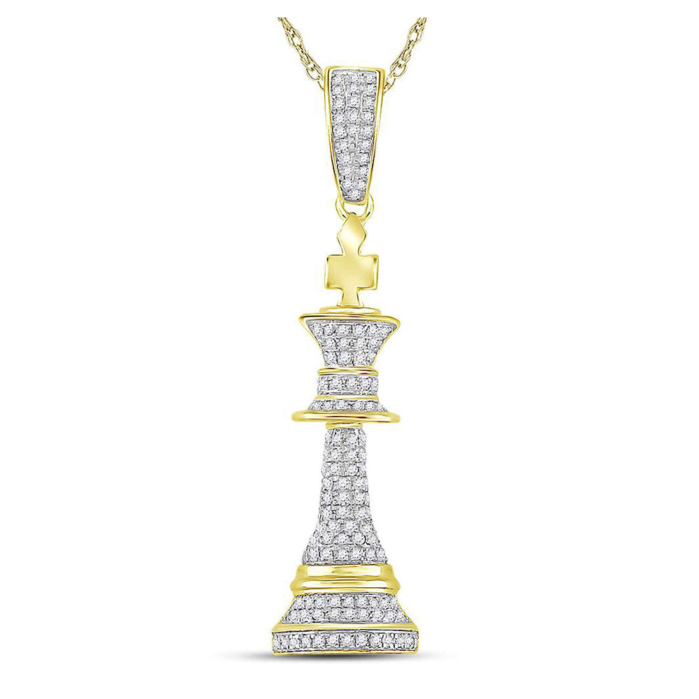 10kt Yellow Gold Mens Round Diamond King Chess Piece Charm Pendant 3/8 Cttw