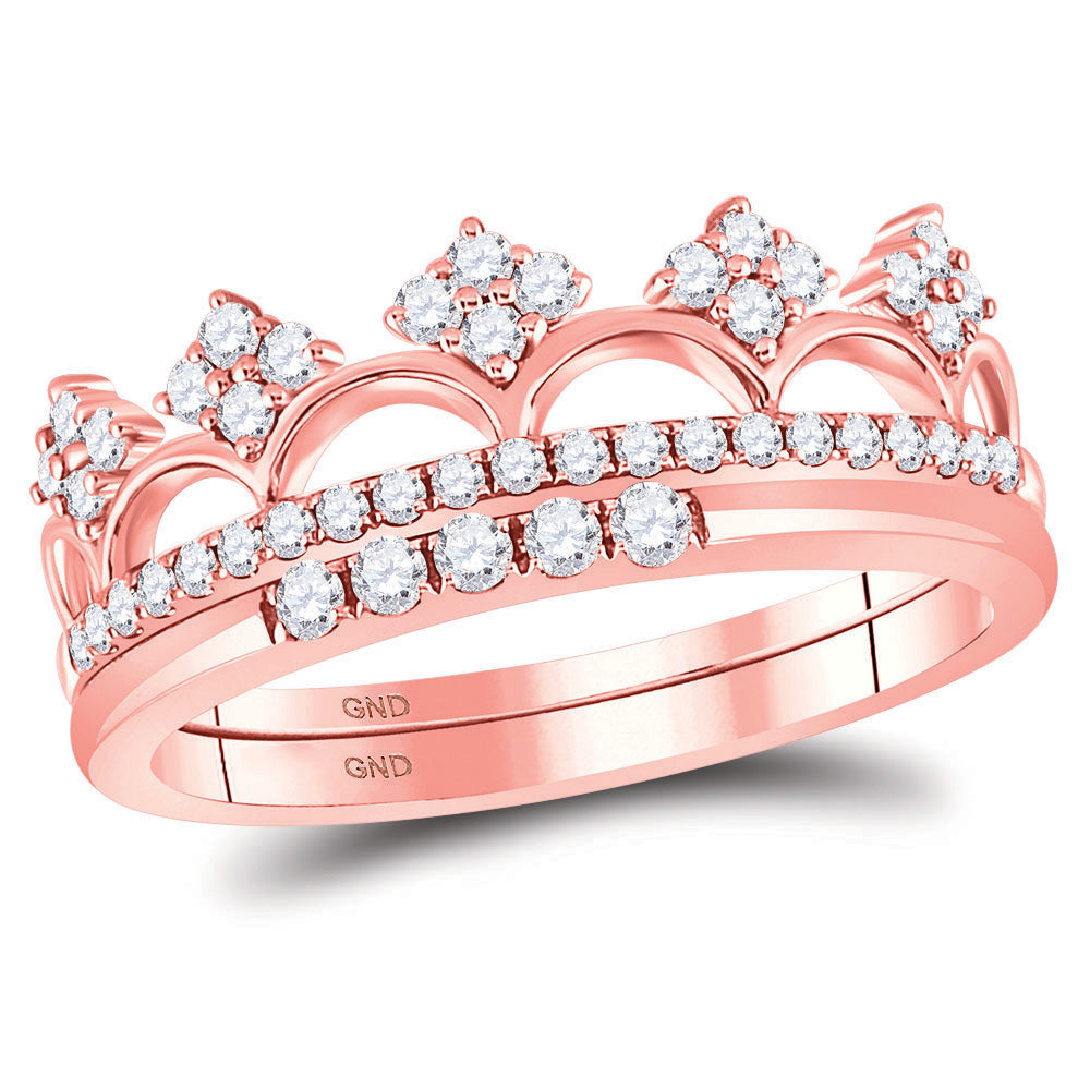14kt Rose Gold Womens Round Diamond Fashion Band Ring 3/8 Cttw