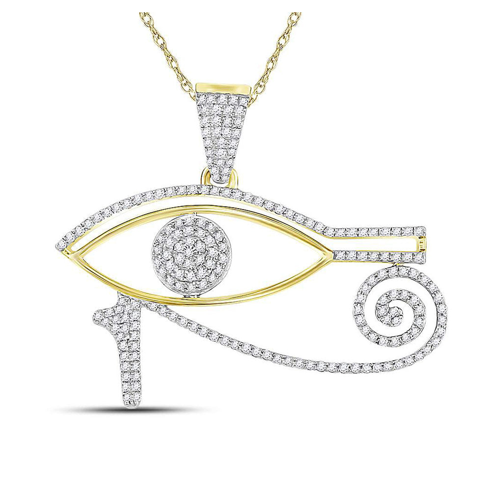 10kt Yellow Gold Mens Round Diamond Eye of Horus Charm Pendant 1/2 Cttw