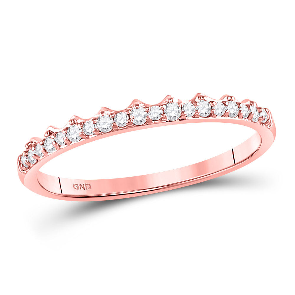 10kt Rose Gold Womens Round Diamond Slender Scalloped Stackable Band Ring 1/6 Cttw