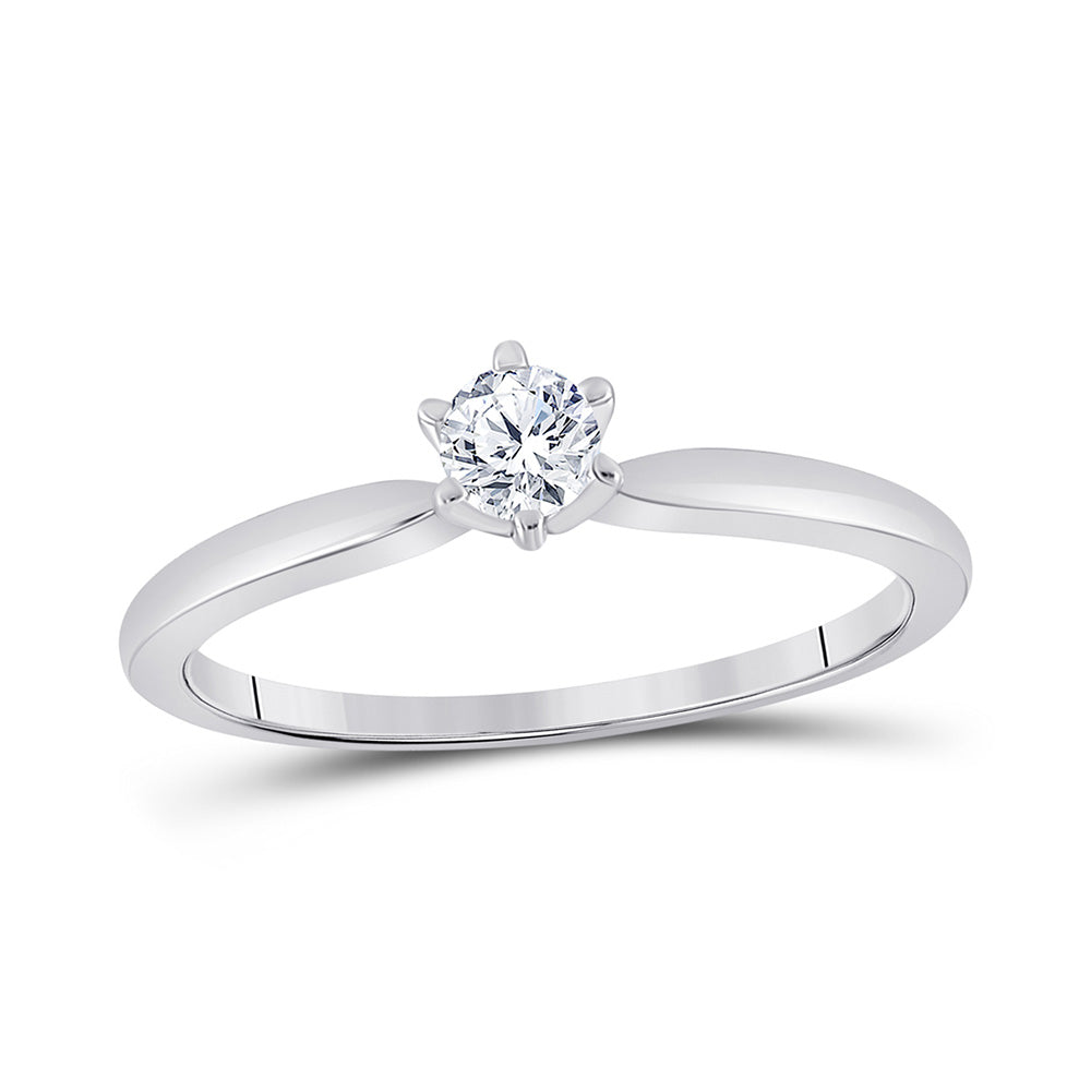 14kt White Gold Womens Round Diamond Solitaire Bridal Wedding Engagement Ring 1/5 Cttw