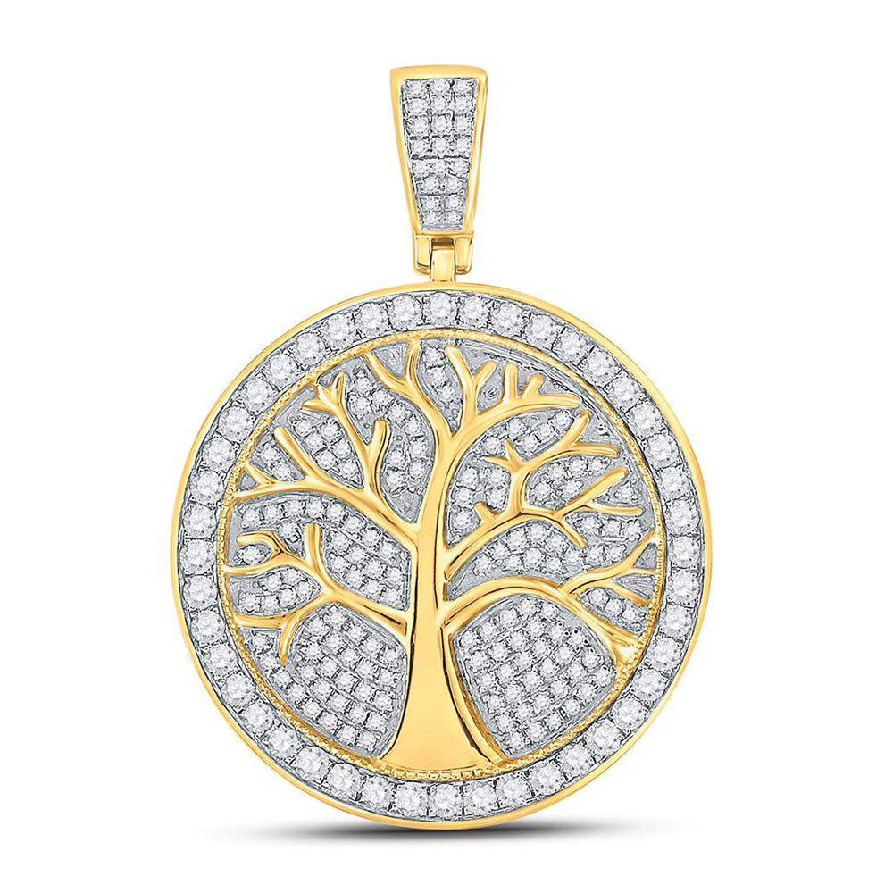 10kt Yellow Gold Mens Round Diamond Tree of Life Medallion Charm Pendant 1-1/4 Cttw