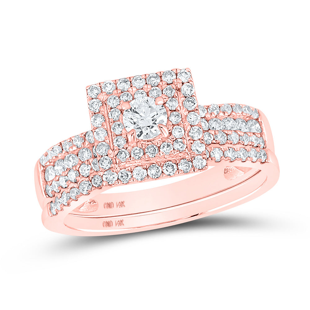 14kt Rose Gold Round Diamond Bridal Wedding Ring Band Set 7/8 Cttw