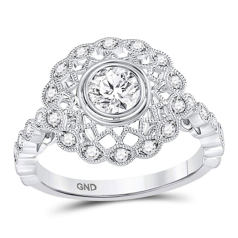 14kt White Gold Round Diamond Solitaire Milgrain Bridal Wedding Engagement Ring 1 Cttw