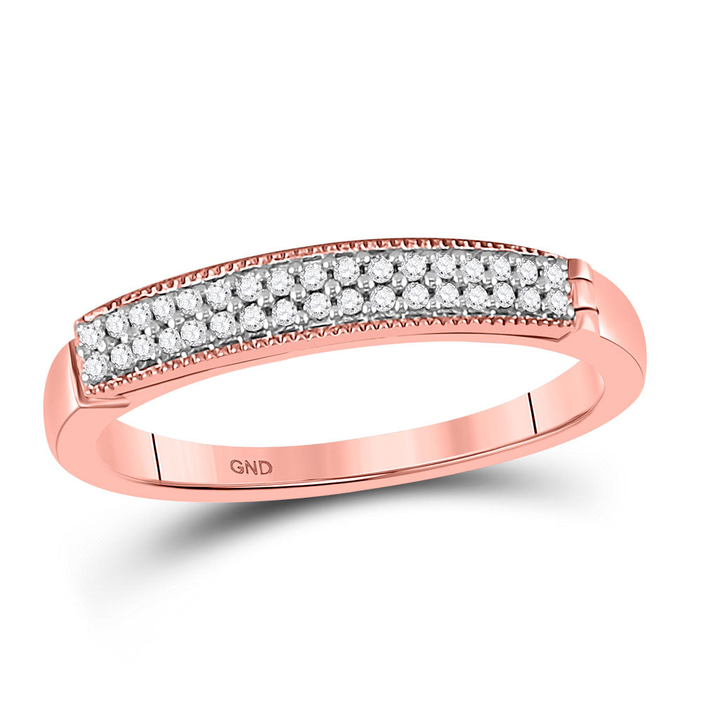 10kt Rose Gold Womens Round Diamond Pave Band Ring 1/10 Cttw