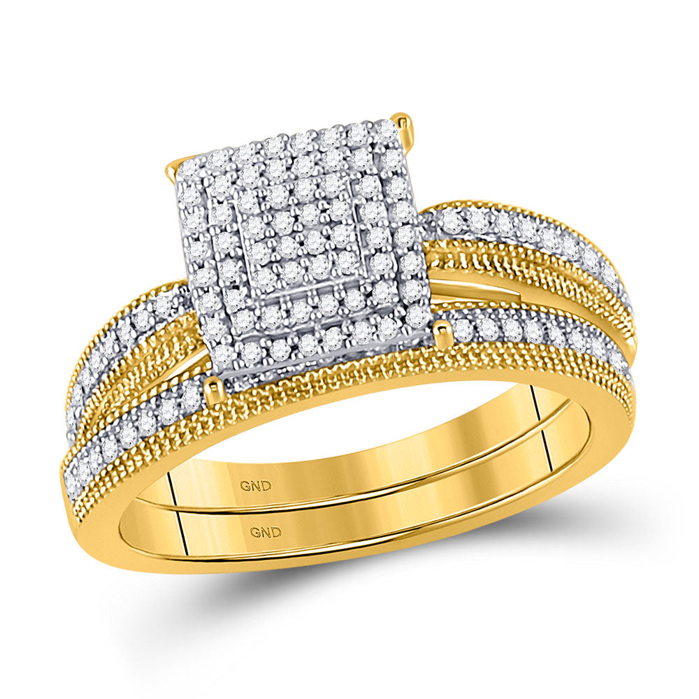 10kt Yellow Gold Round Diamond Bridal Wedding Ring Band Set 1/3 Cttw