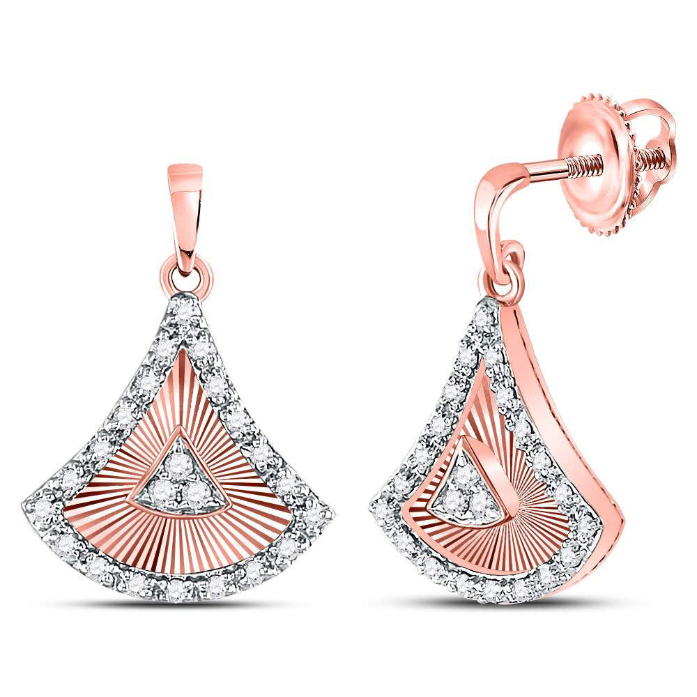 10kt Rose Gold Womens Round Diamond Blade Dangle Earrings 1/5 Cttw