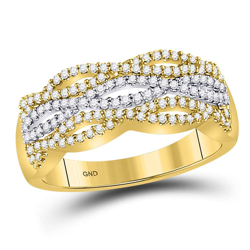 10kt Two-tone Gold Womens Round Diamond Woven Band Ring 1/3 Cttw