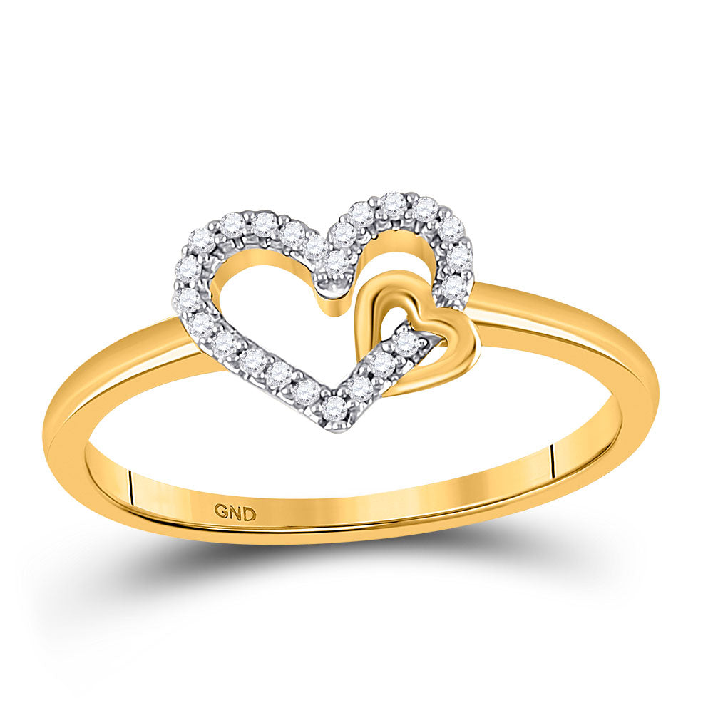 10kt Yellow Gold Womens Round Diamond Heart Ring 1/12 Cttw