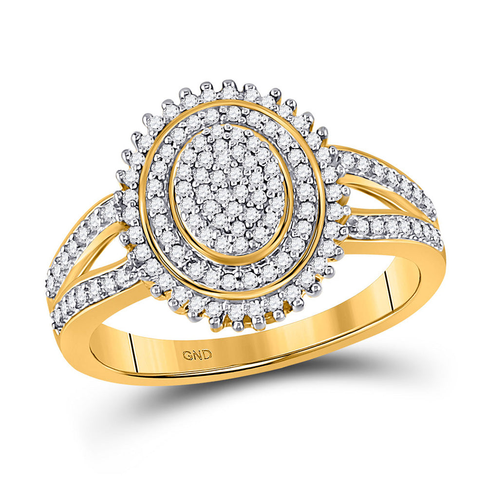 10kt Yellow Gold Womens Round Diamond Oval Cluster Ring 1/4 Cttw