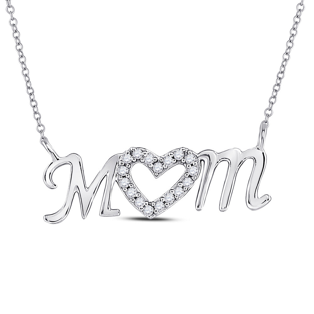 10kt White Gold Womens Round Diamond Mom Heart Pendant 1/10 Cttw