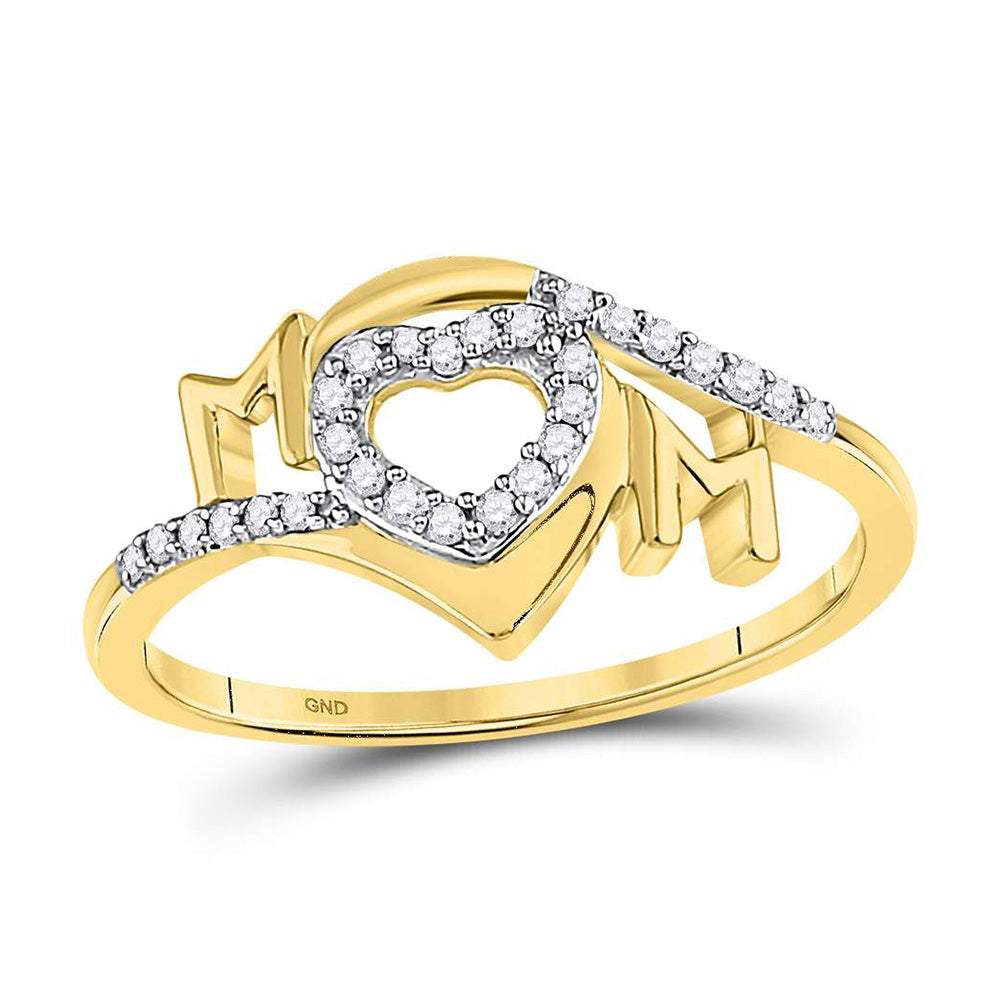 10kt Yellow Gold Womens Round Diamond Heart Mom Ring 1/8 Cttw