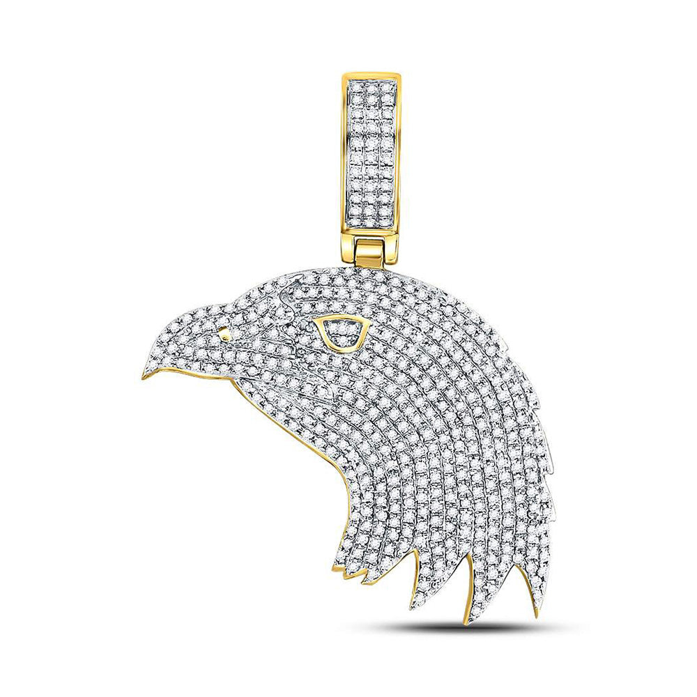 10kt Yellow Gold Mens Round Diamond Eagle Head Charm Pendant 1 Cttw