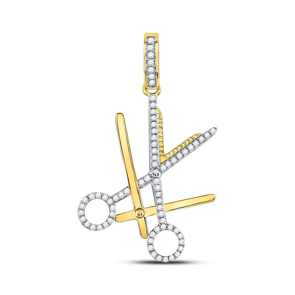 10kt Yellow Gold Mens Round Diamond Barber Scissors Charm Pendant 1/2 Cttw