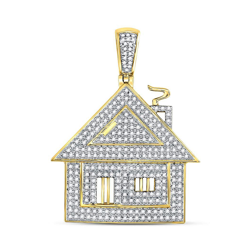 10kt Yellow Gold Mens Round Diamond Trap House Charm Pendant 3/4 Cttw