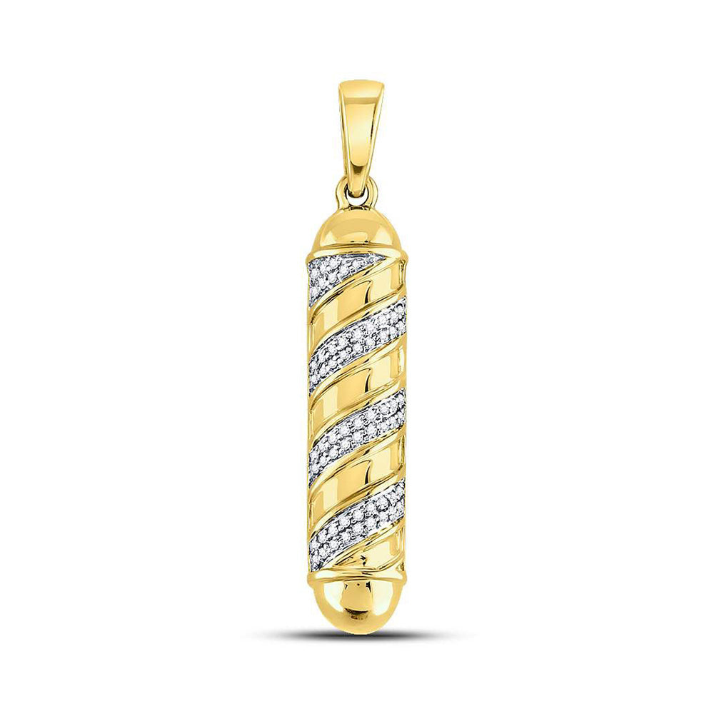 10kt Yellow Gold Mens Round Diamond Barber Pole Charm Pendant 1/8 Cttw