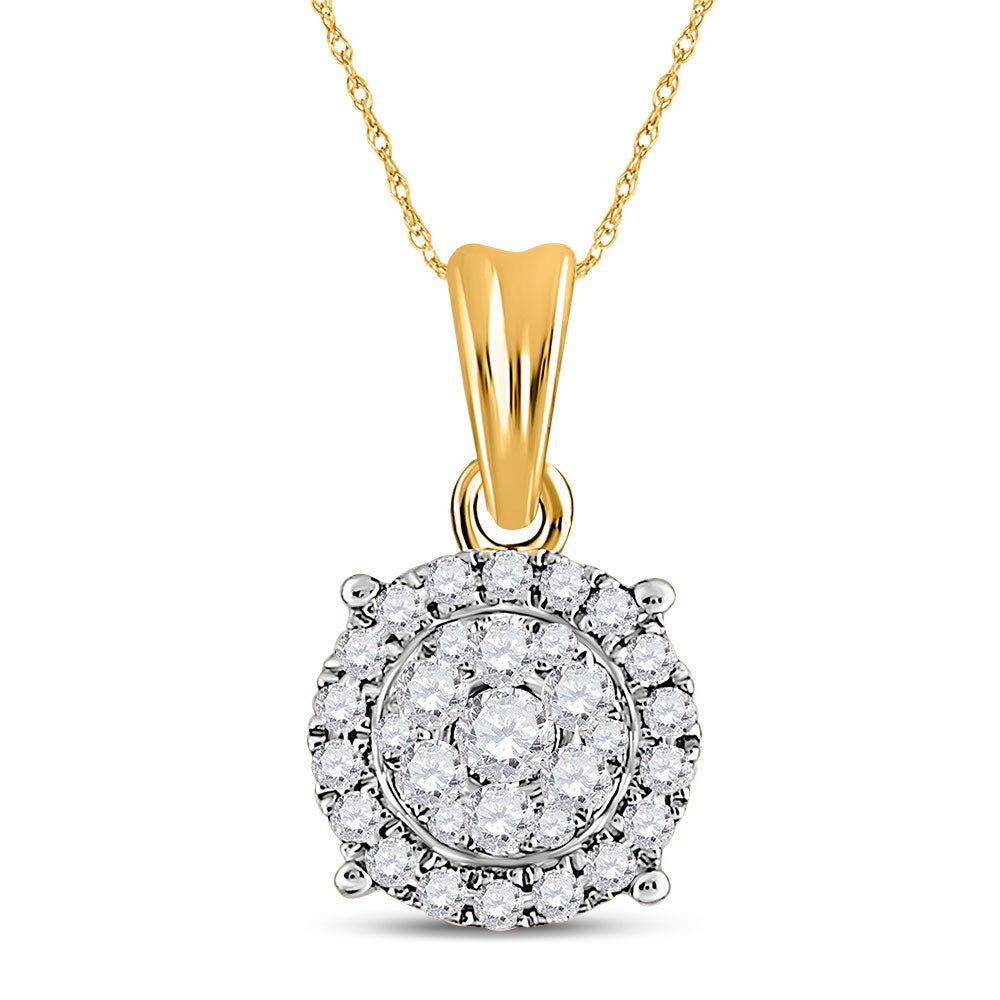 14kt Yellow Gold Womens Round Diamond Circle Halo Cluster Pendant 1/4 Cttw