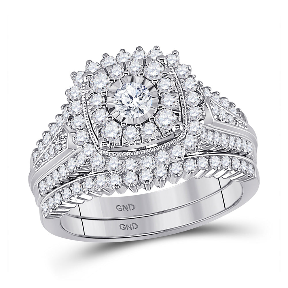 10kt White Gold Round Diamond Bridal Wedding Ring Band Set 1-1/4 Cttw