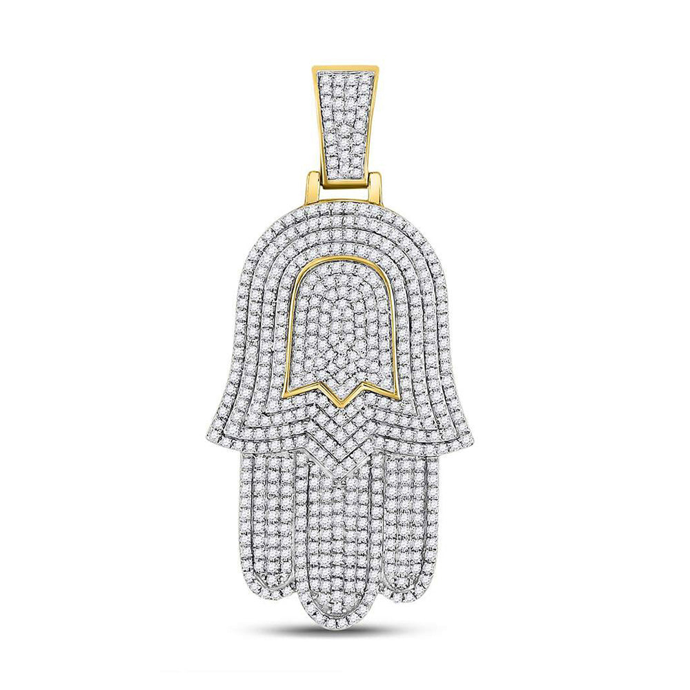 10kt Yellow Gold Mens Round Diamond Hamsa Charm Pendant 1-1/2 Cttw