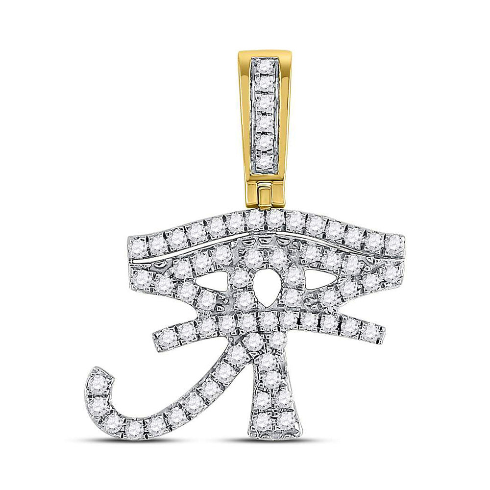 10kt Yellow Gold Mens Round Diamond Eye of Ra Charm Pendant 7/8 Cttw