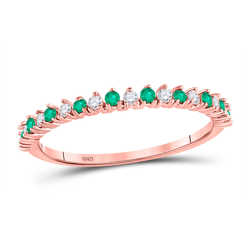 10kt Rose Gold Womens Round Emerald Diamond Stackable Band Ring 1/5 Cttw