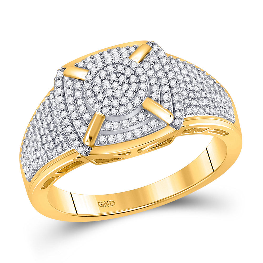 10kt Yellow Gold Womens Round Diamond Square Cluster Ring 1/2 Cttw