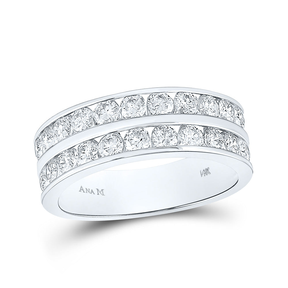 14kt White Gold Mens Round Diamond Double Row Wedding Band Ring 2 Cttw