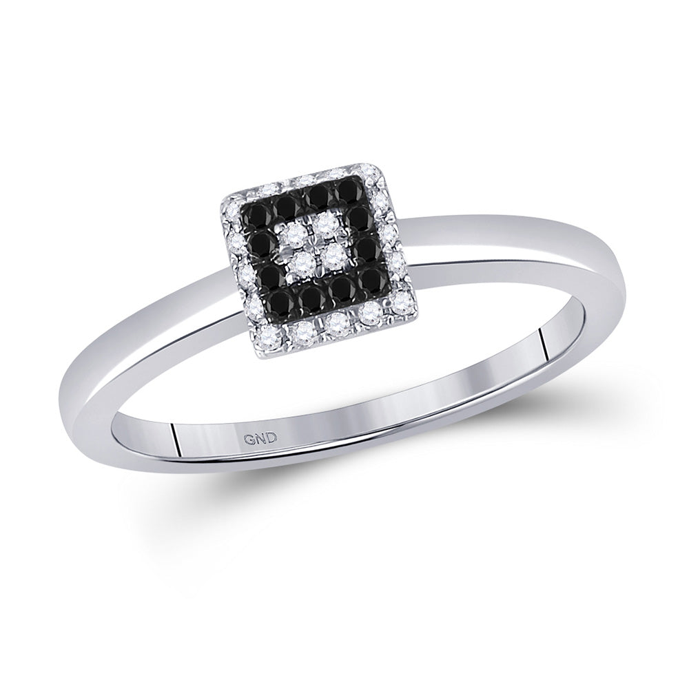 10kt White Gold Womens Round Black Color Enhanced Diamond Cluster Ring 1/6 Cttw