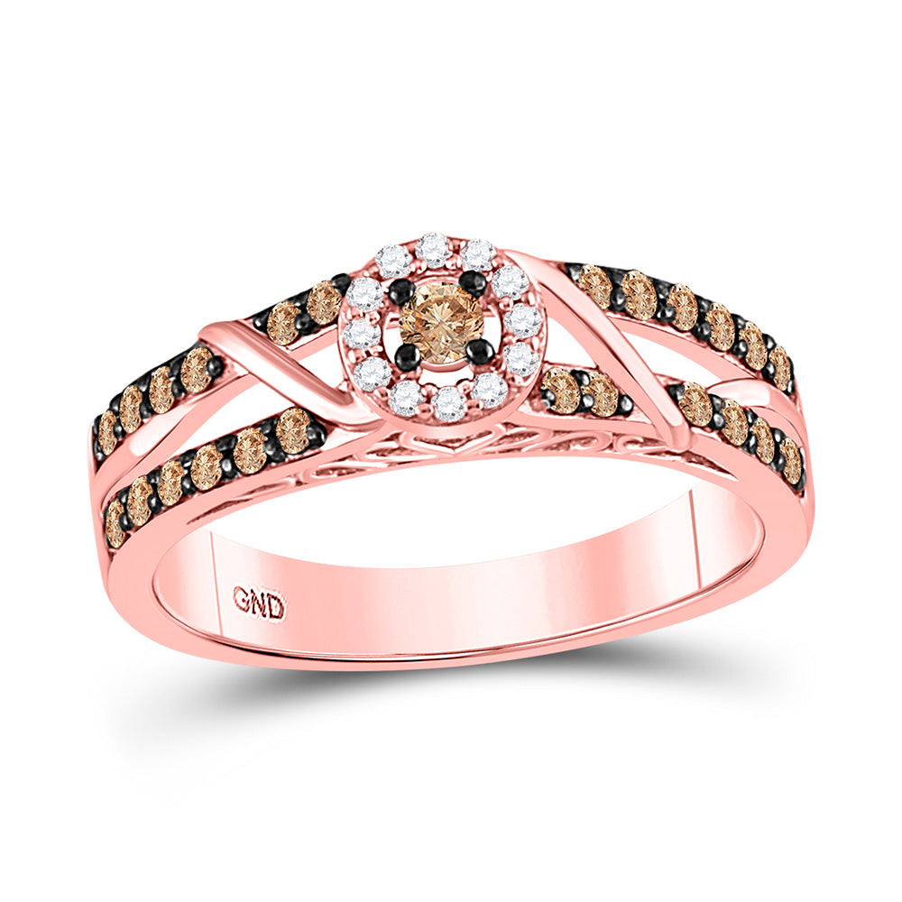 10kt Rose Gold Round Brown Diamond Solitaire Bridal Wedding Engagement Ring 3/8 Cttw