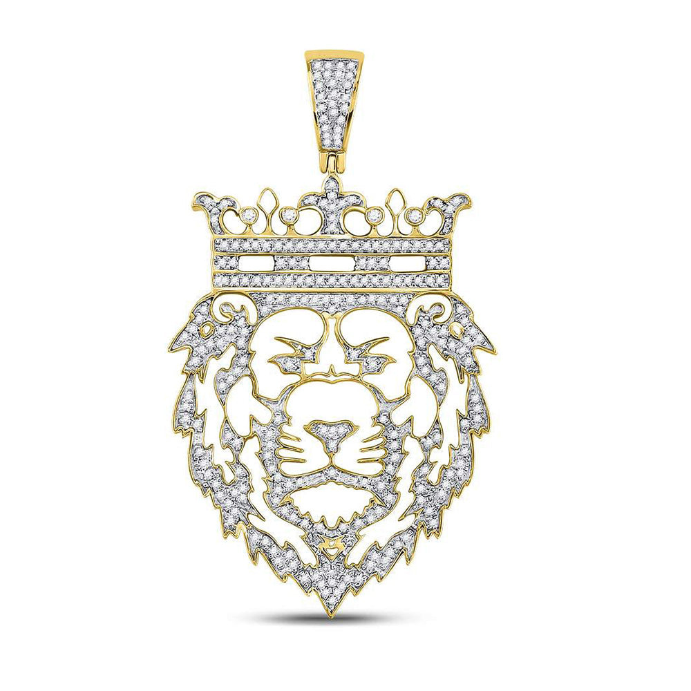 10kt Yellow Gold Mens Round Diamond King Lion Crown Charm Pendant 3/4 Cttw