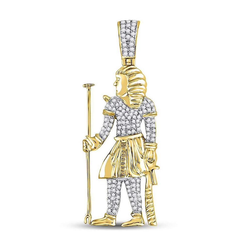 10kt Yellow Gold Mens Round Diamond Egyptian Pharaoh Charm Pendant 3/8 Cttw