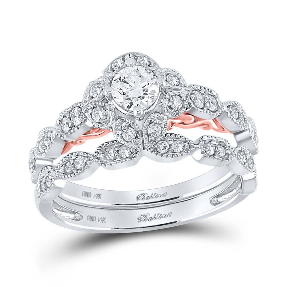 14kt Two-tone Gold Round Diamond Bridal Wedding Ring Band Set 3/4 Cttw