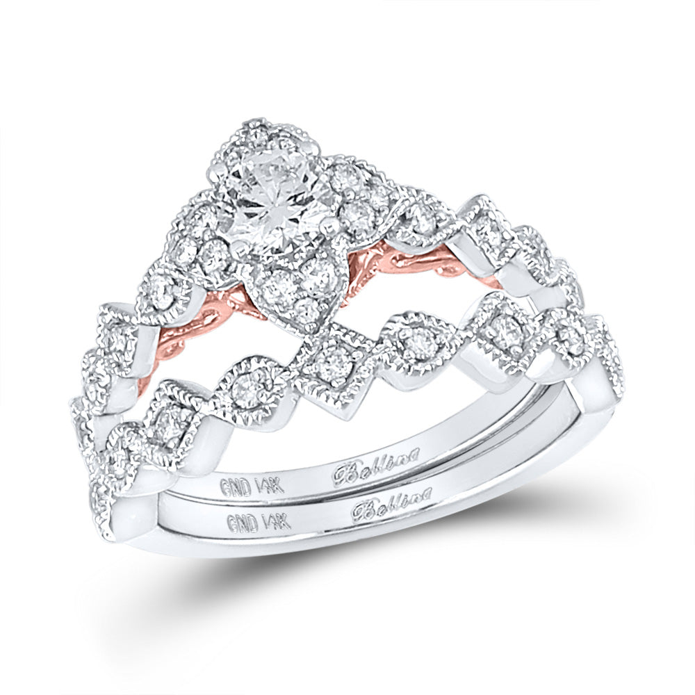 14kt Two-tone Gold Round Diamond Bridal Wedding Ring Band Set 3/4 Cttw
