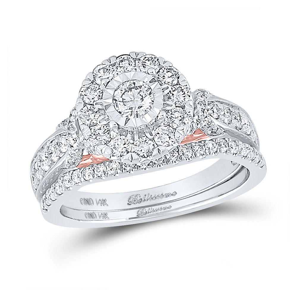 14kt Two-tone Gold Round Diamond Bridal Wedding Ring Band Set 1 Cttw