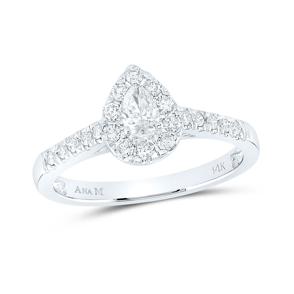 14kt White Gold Pear Diamond Solitaire Bridal Wedding Engagement Ring 1/2 Cttw