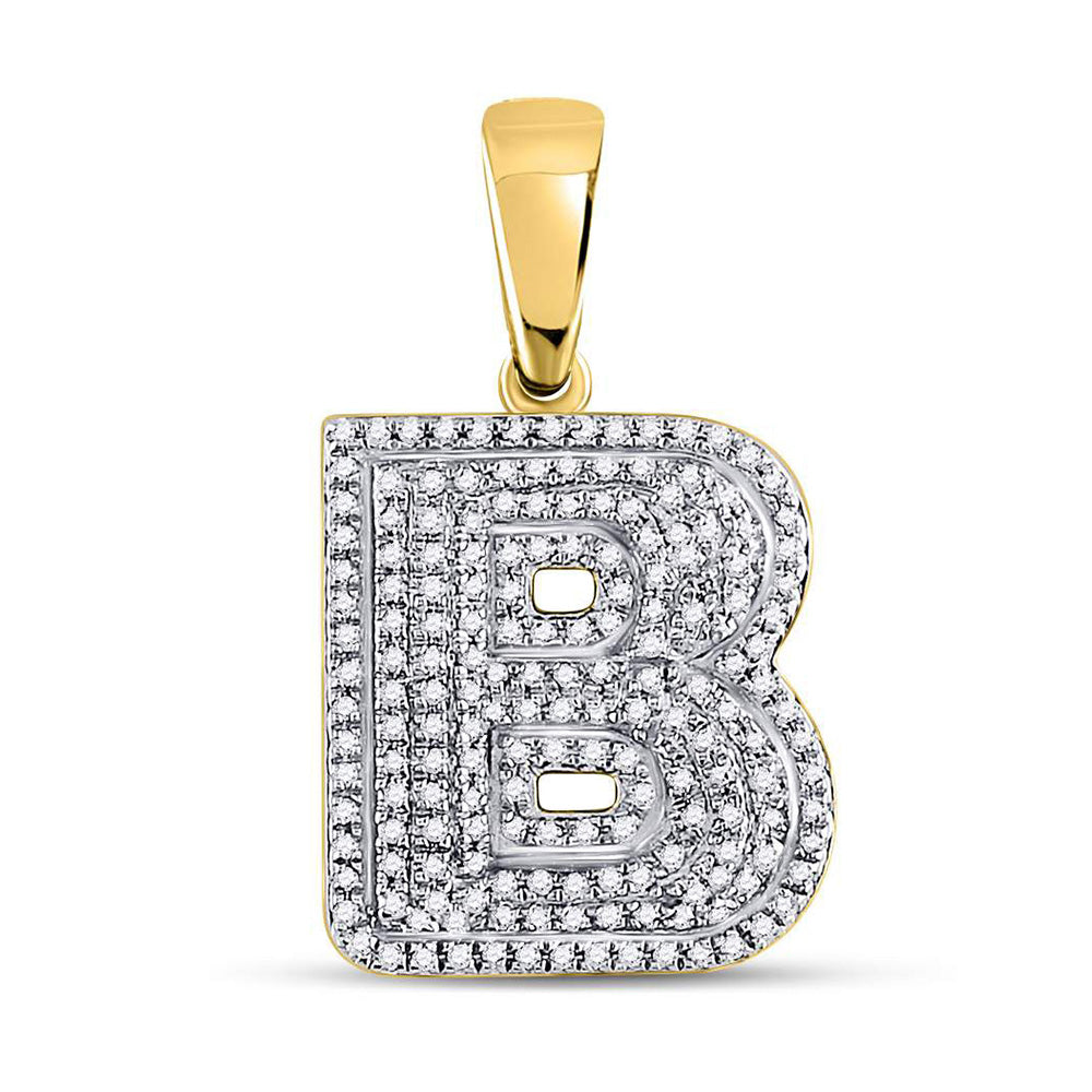10kt Yellow Gold Mens Round Diamond Letter B Bubble Initial Charm Pendant 1/2 Cttw