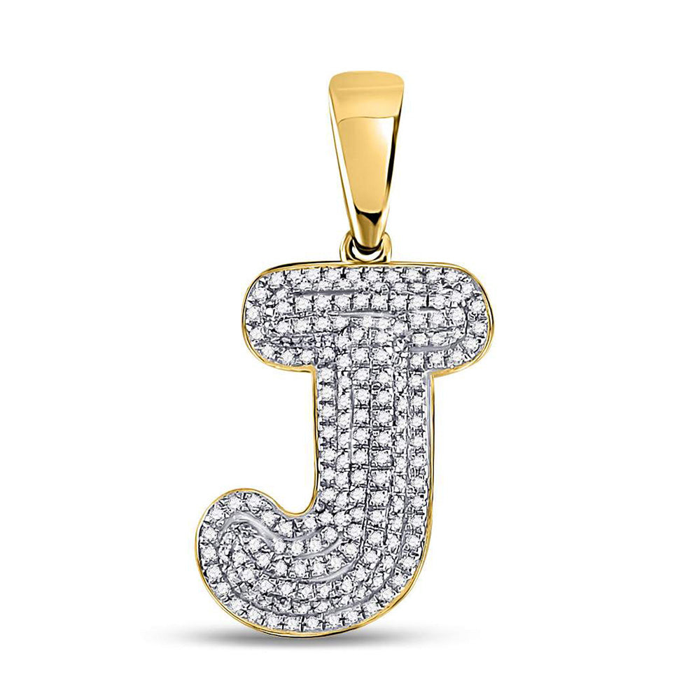 10kt Yellow Gold Mens Round Diamond Initial J Letter Charm Pendant 1/2 Cttw