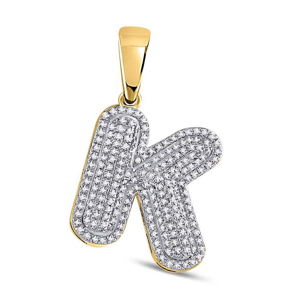 10kt Yellow Gold Mens Round Diamond Letter K Bubble Initial Charm Pendant 5/8 Cttw